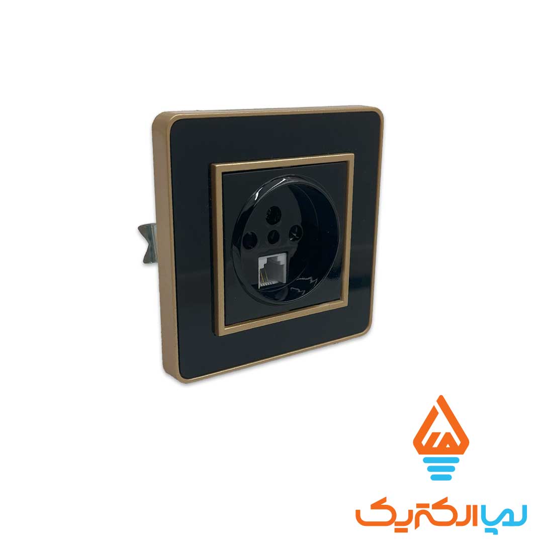 پریز تلفن ویترا مشکی طلایی جهان الکتریک 2 کلید و پریز ویترا جهان الکتریک - پریز تلفن - Image 3